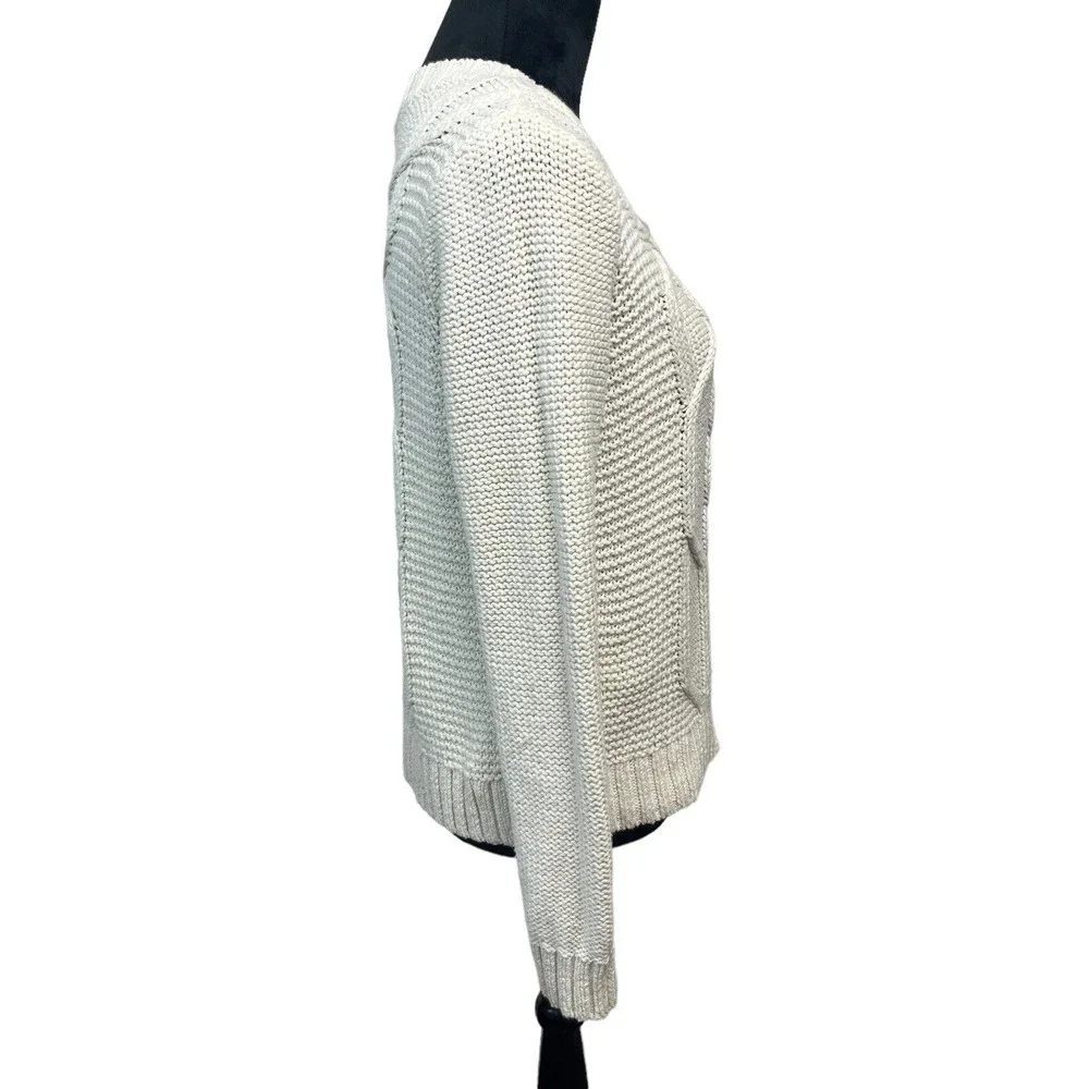Abercrombie & Fitch Sweater Size M Cream Long Sleeve Cable Knit Chunky Crew Neck - Picture 2 of 9